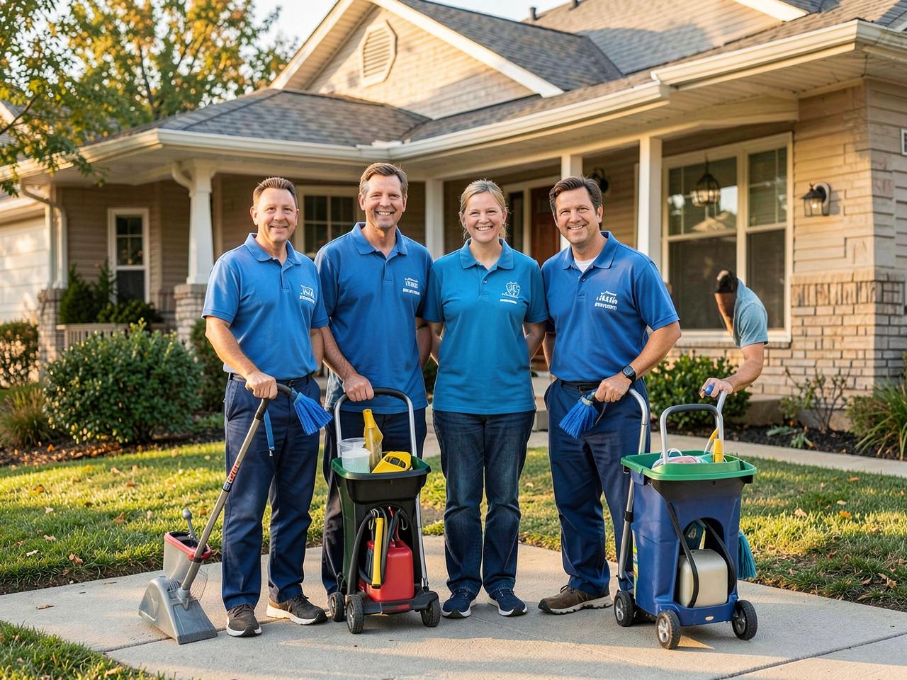 The Summit Fresh Cleaning team standing outside a Boulder home with their cleaning caddies